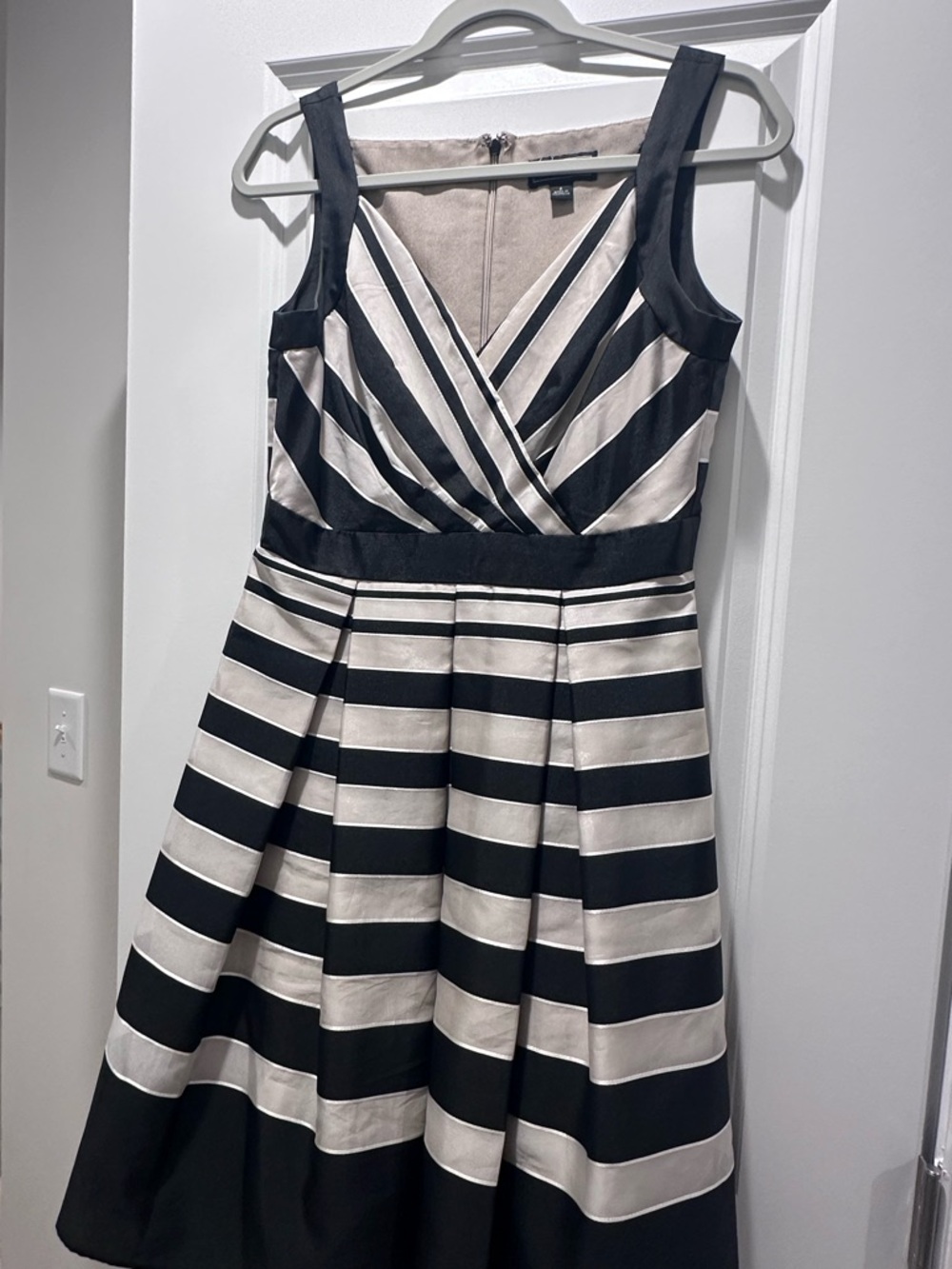Dressbarn Striped Black and Cream Sleeveless Fit-and-Flare Dress